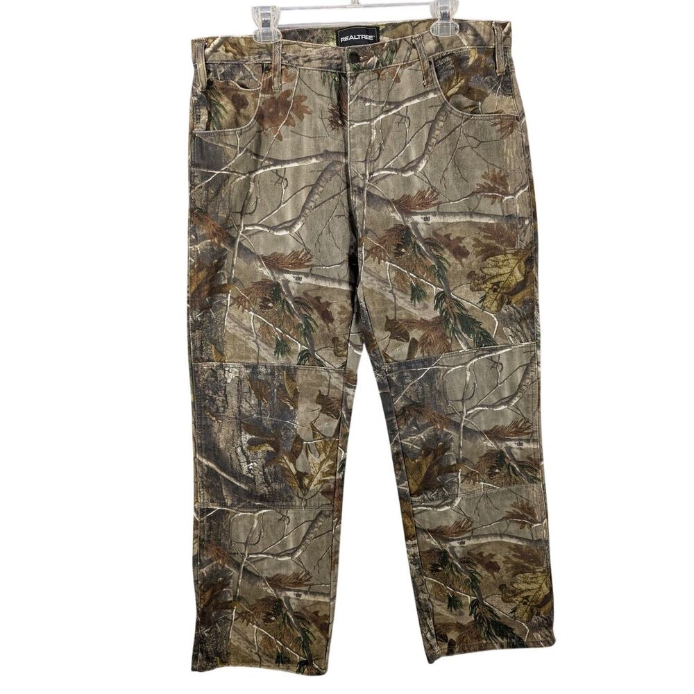 Realtree Pants Mens 38x32 Camo Hunting Outdoor Workwear Double Knee Cotton